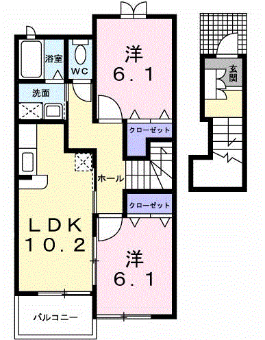 ホワイトウイングA(2LDK/2階)の間取り写真