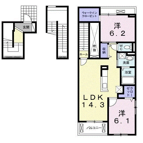 グラン・ティス(2LDK/3階)の間取り写真