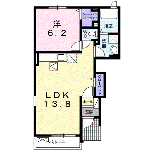 グリーンヒルズ(1LDK/1階)の間取り写真