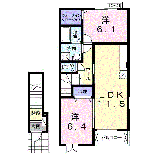 アジュールA(2LDK/2階)の間取り写真