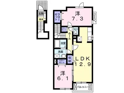 メゾン・ドゥ・ソレイユ B(2LDK/2階)の間取り写真