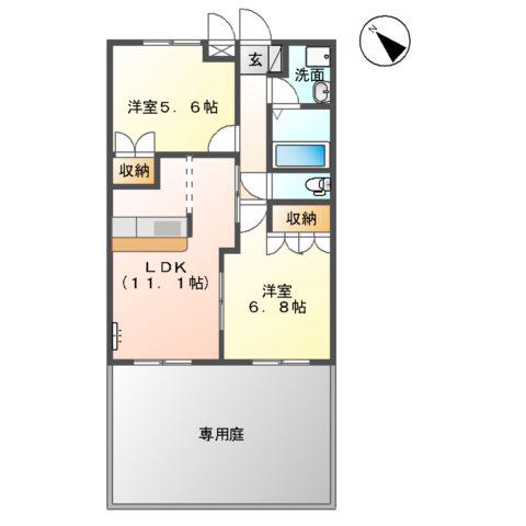 ふろんてぃあCOURT(2LDK/1階)の間取り写真