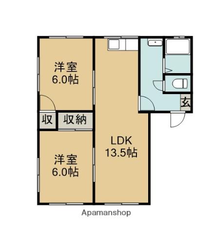 サニーサイドコートB棟(2LDK/1階)の間取り写真