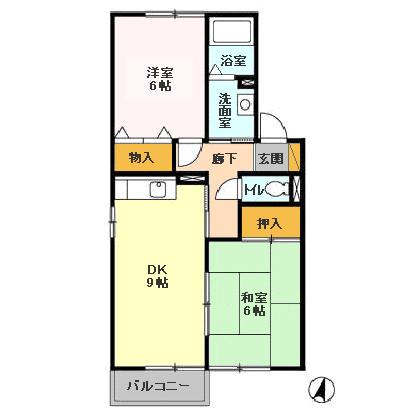 クレスト藤ヶ丘B(2DK/1階)の間取り写真