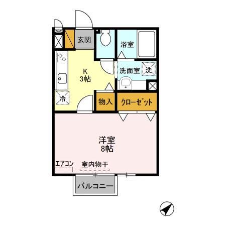 フレンドリースクエア(1K/2階)の間取り写真