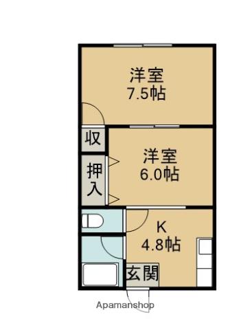 ハイム新取手(2K/1階)の間取り写真