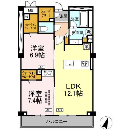 プライム フォレスト 百合ケ丘(2LDK/4階)の間取り写真