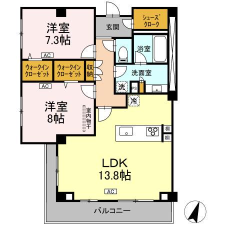 プライム フォレスト 百合ケ丘(2LDK/3階)の間取り写真