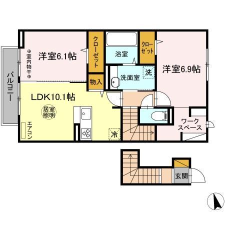 ジュモンターニュ(2LDK/2階)の間取り写真