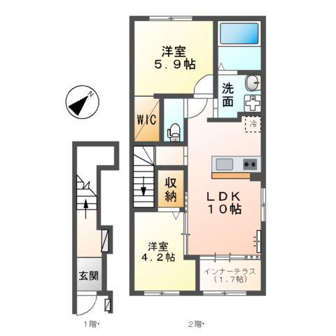 取手市上高井379アパート(2LDK/2階)の間取り写真