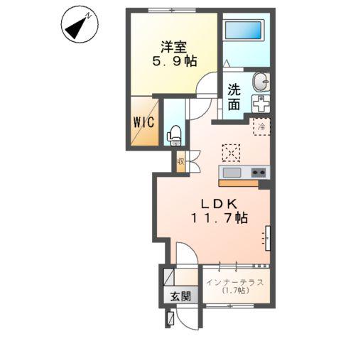 取手市上高井379アパート(1LDK/1階)の間取り写真