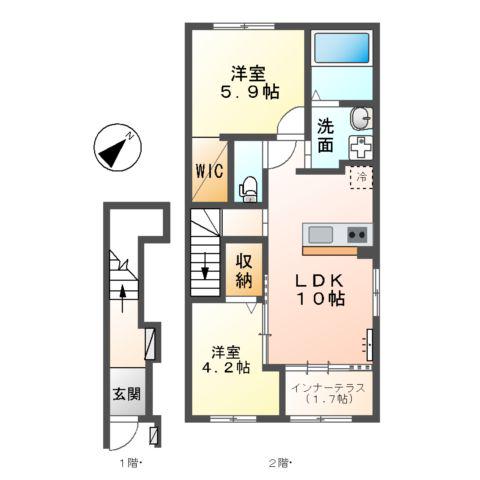 取手市上高井379アパート(2LDK/2階)の間取り写真