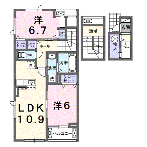 ホグワーツA(2LDK/3階)の間取り写真
