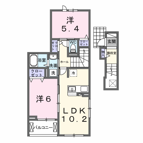 ホグワーツA(2LDK/2階)の間取り写真