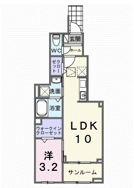 ホグワーツB(1LDK/1階)の間取り写真
