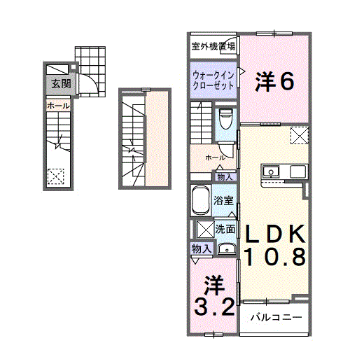 ホグワーツB(2LDK/3階)の間取り写真