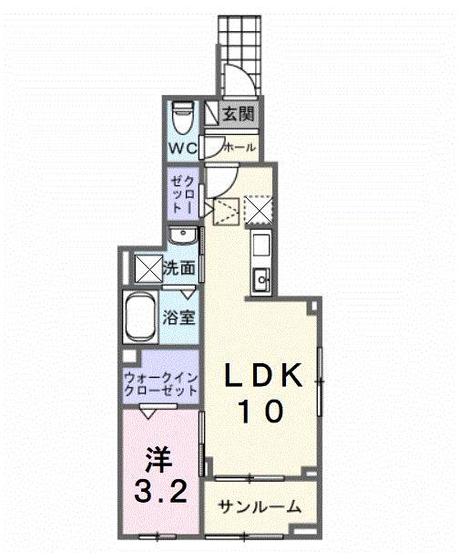 ホグワーツB(1LDK/1階)の間取り写真