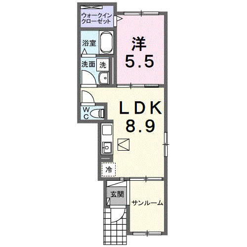 サニーフラットⅢ(1LDK/1階)の間取り写真