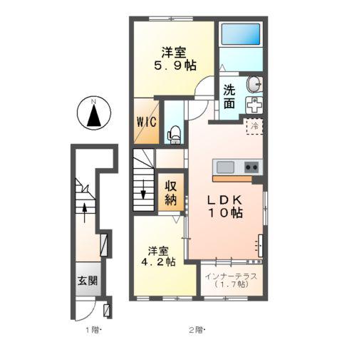 ブランシュフルールK2(2LDK/2階)の間取り写真