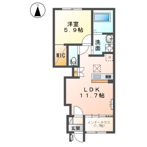ブランシュフルールK2(1LDK/1階)の間取り写真