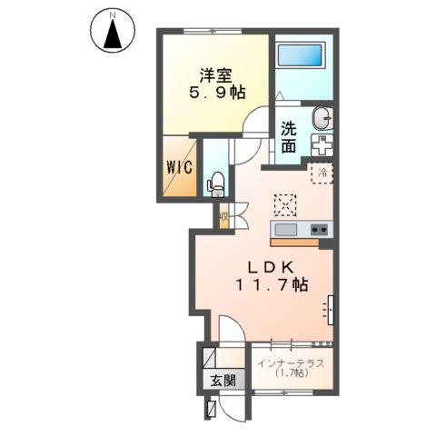 ブランシュフルールK2(1LDK/1階)の間取り写真