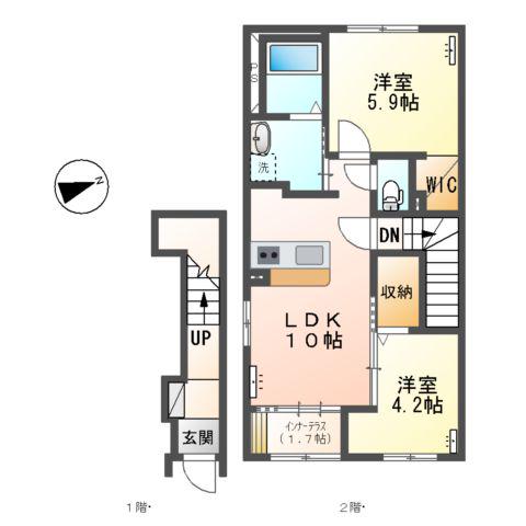 取手市寺田アパート(2LDK/2階)の間取り写真