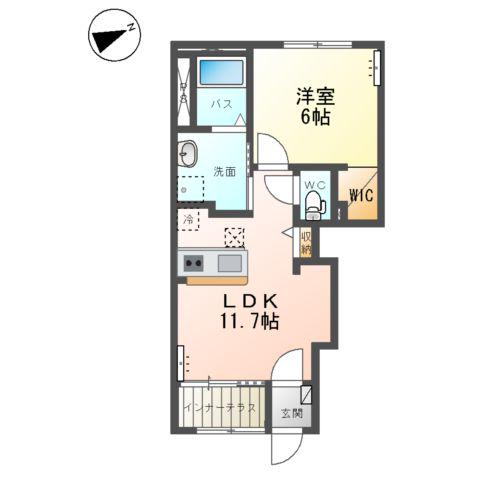 取手市寺田アパート(1LDK/1階)の間取り写真