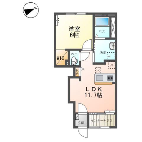 取手市寺田アパート(1LDK/1階)の間取り写真