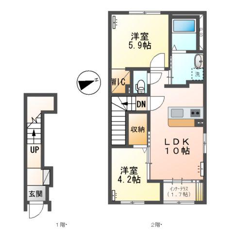 取手市寺田アパート(2LDK/2階)の間取り写真