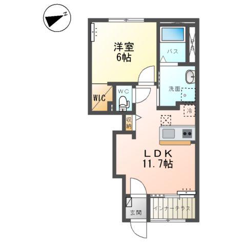 取手市寺田アパート(1LDK/1階)の間取り写真