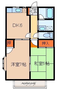 プランドールB棟(2DK/2階)の間取り写真