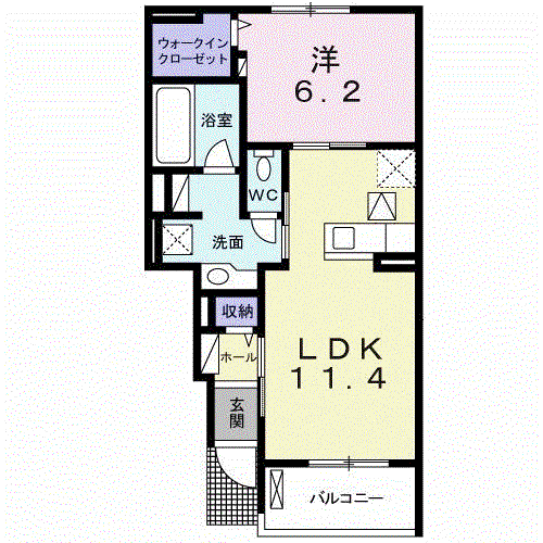 グラース Ⅰ(1LDK/1階)の間取り写真