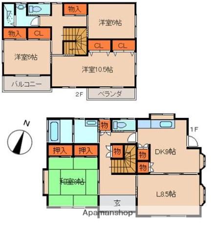 常磐線 取手駅 徒歩3分 2階建 築24年(4LDK)の間取り写真