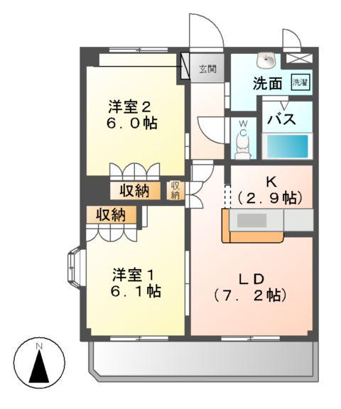 ベルファミーユ1(2LDK/2階)の間取り写真