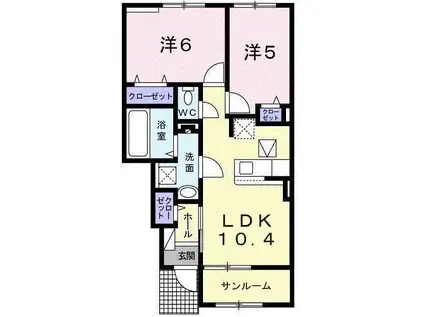 ベル・ファイワークスⅠ(2LDK/1階)の間取り写真