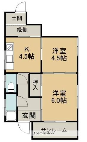 関東鉄道常総線 新取手駅 徒歩55分 1階建 築56年(2K)の間取り写真