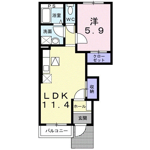 アイビー・ハイツ(1LDK/1階)の間取り写真