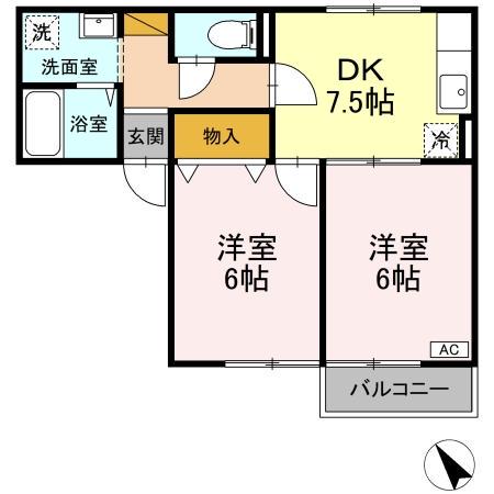 サニーコート桜井Ⅱ(2DK/2階)の間取り写真