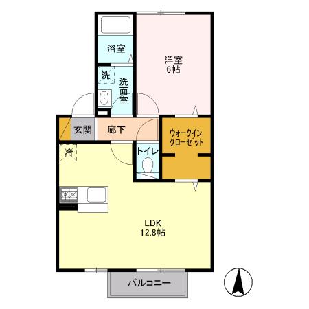 エクレールA・B・C・D C棟(1LDK/2階)の間取り写真