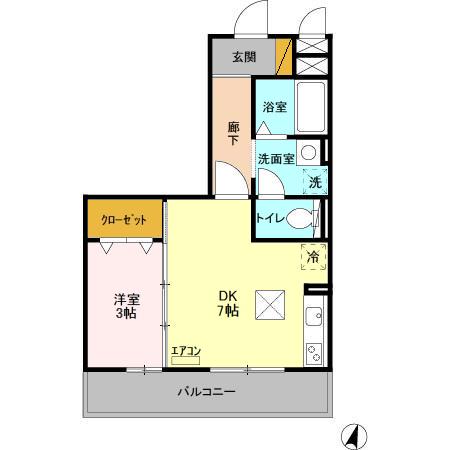 ドミール・ヤマキ(1DK/1階)の間取り写真