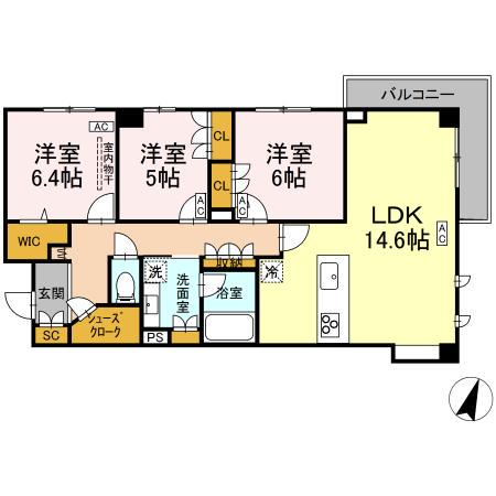 プライム フォレスト 百合ケ丘(3LDK/3階)の間取り写真