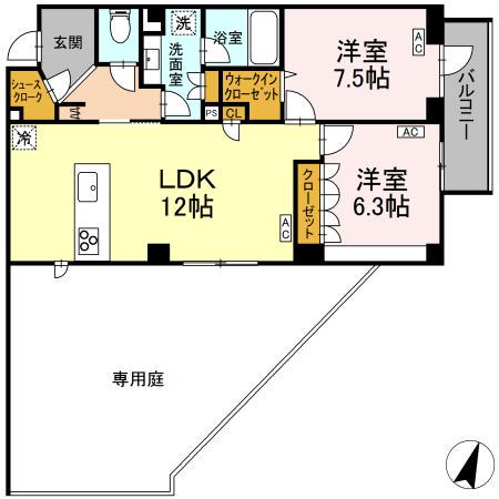 プライム フォレスト 百合ケ丘(2LDK/1階)の間取り写真