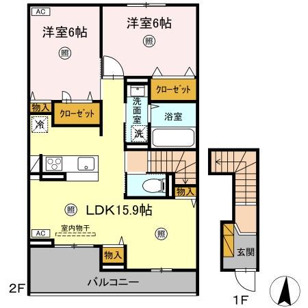 LA MER KOU(2LDK/2階)の間取り写真