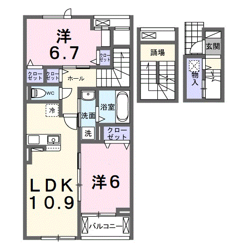 ホグワーツA(2LDK/3階)の間取り写真