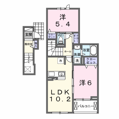 ホグワーツA(2LDK/2階)の間取り写真