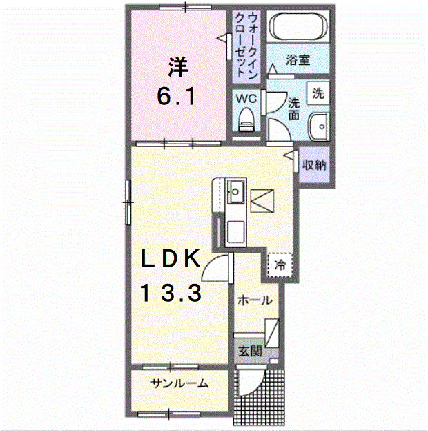 サニーフラットⅡ(1LDK/1階)の間取り写真
