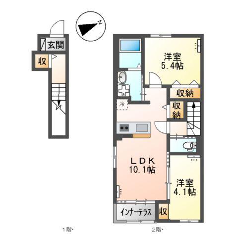 ナバーナⅢ取手(2LDK/2階)の間取り写真
