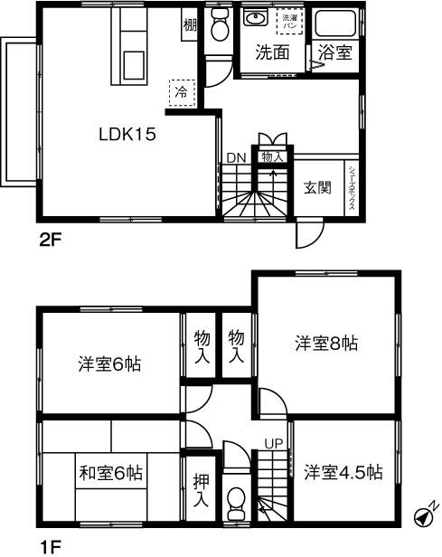 関東鉄道常総線 寺原駅 徒歩6分 2階建 築51年(4LDK)の間取り写真