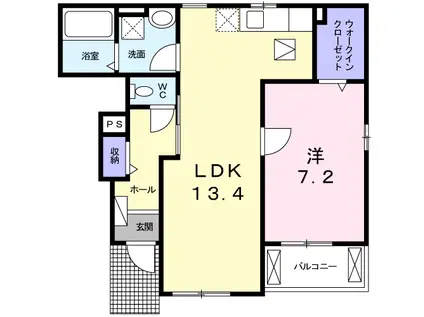 モルトベーネ B(1LDK/1階)の間取り写真