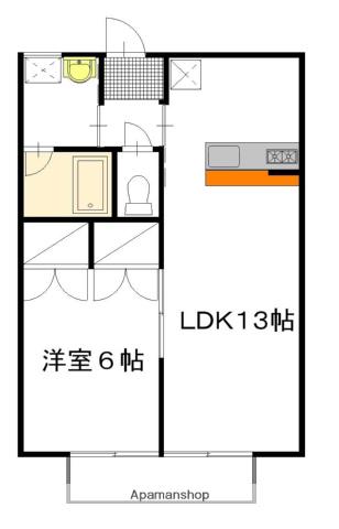 ディオマツモトC(1LDK/2階)の間取り写真